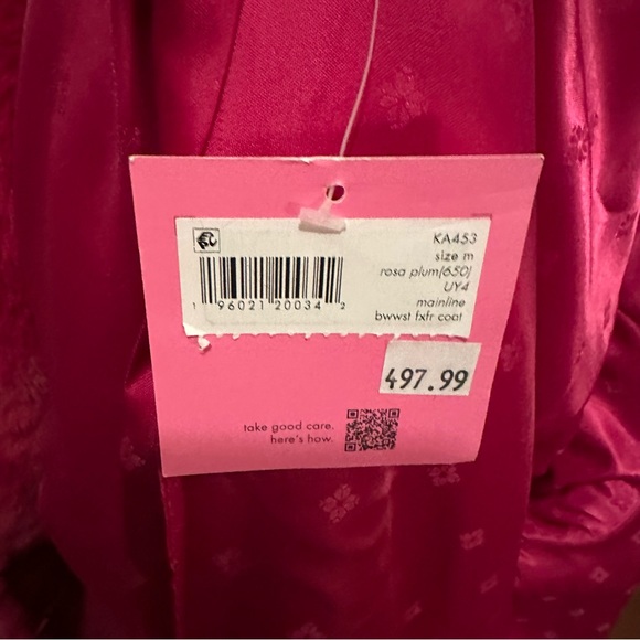 kate spade ♠️- $568 Bow-waist Faux Fur Coat in, “Rosa Plum”, Size Medium, NWT - Picture 14 of 16